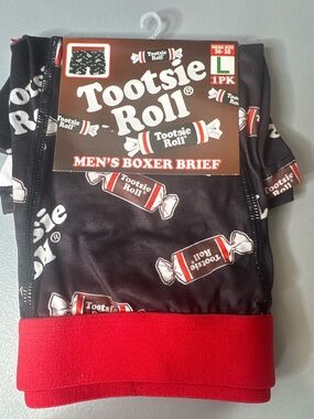 Tootsie Roll Men’s Boxer Brief  candy print logo  Red Waistband Valentine’s Day